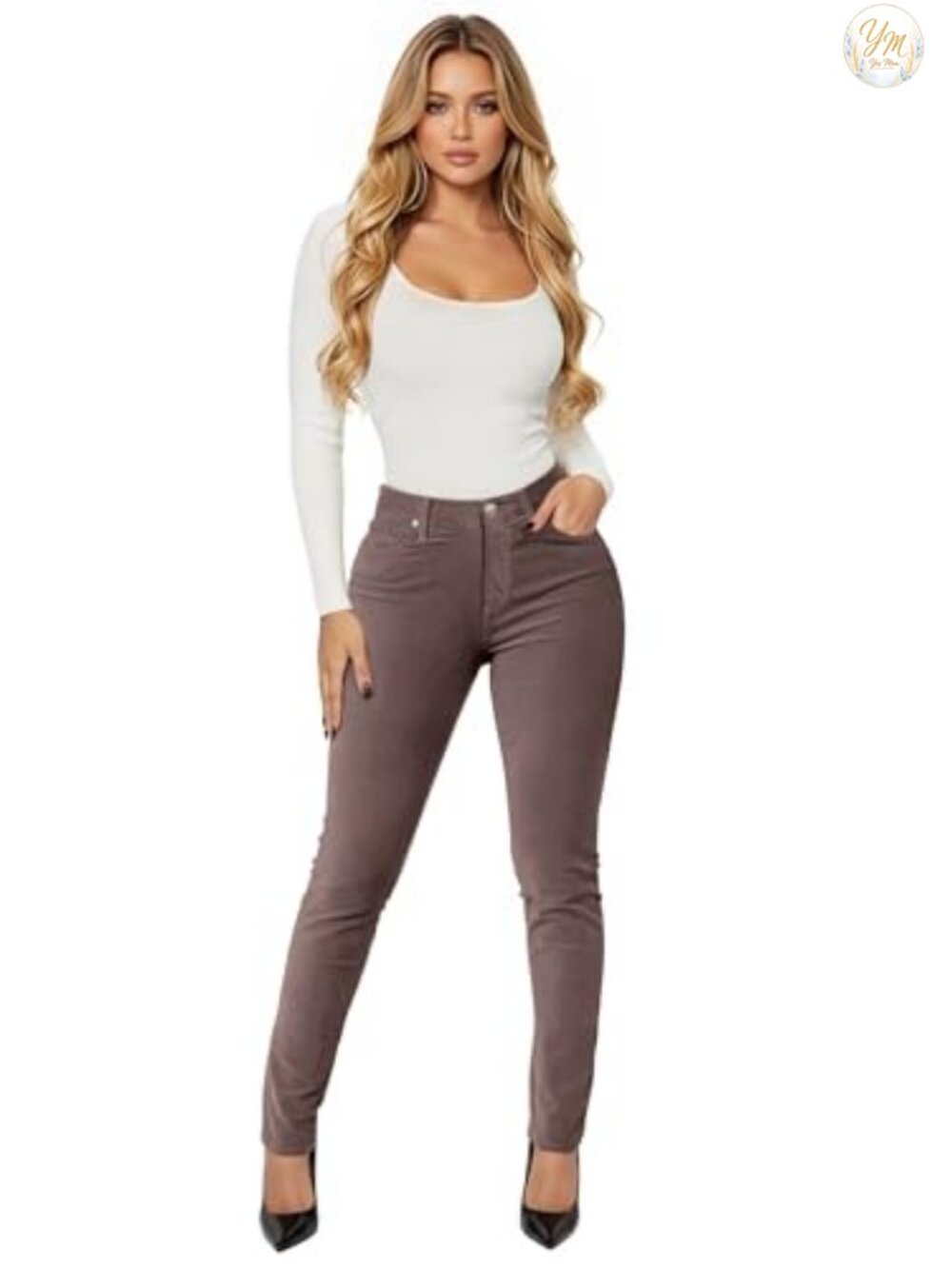 Corduroy Skinny Pants Mid Rise Stretch Comfy 5 Pocket